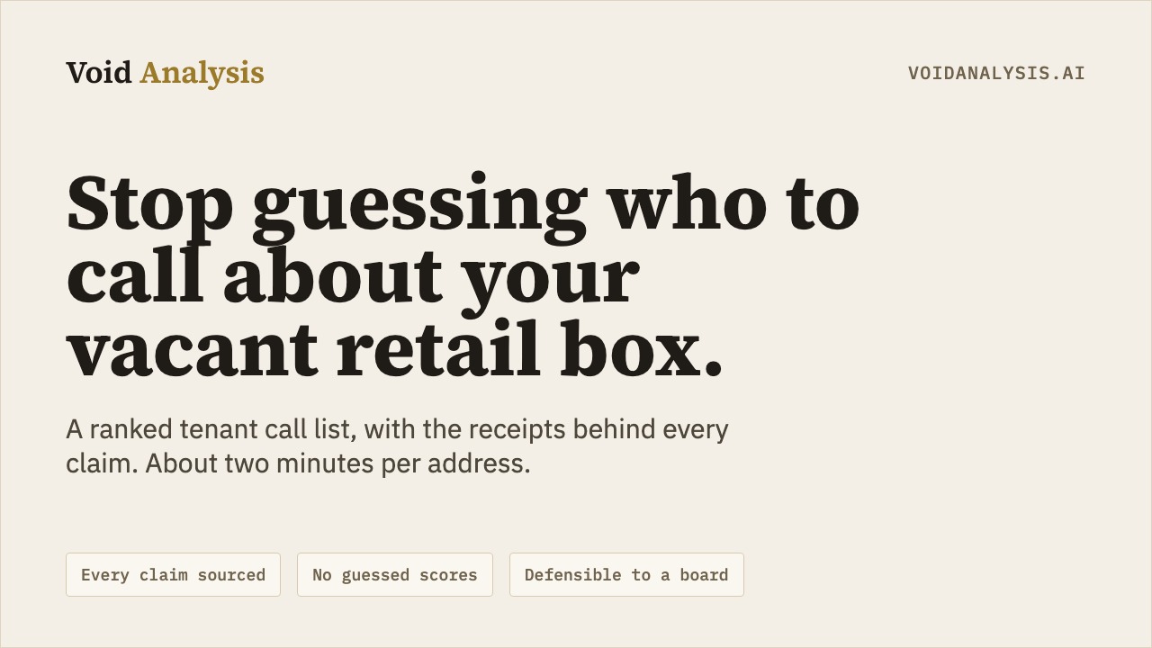 Void Analysis Void Analysis - ranked tenant-fit lists for vacant retail